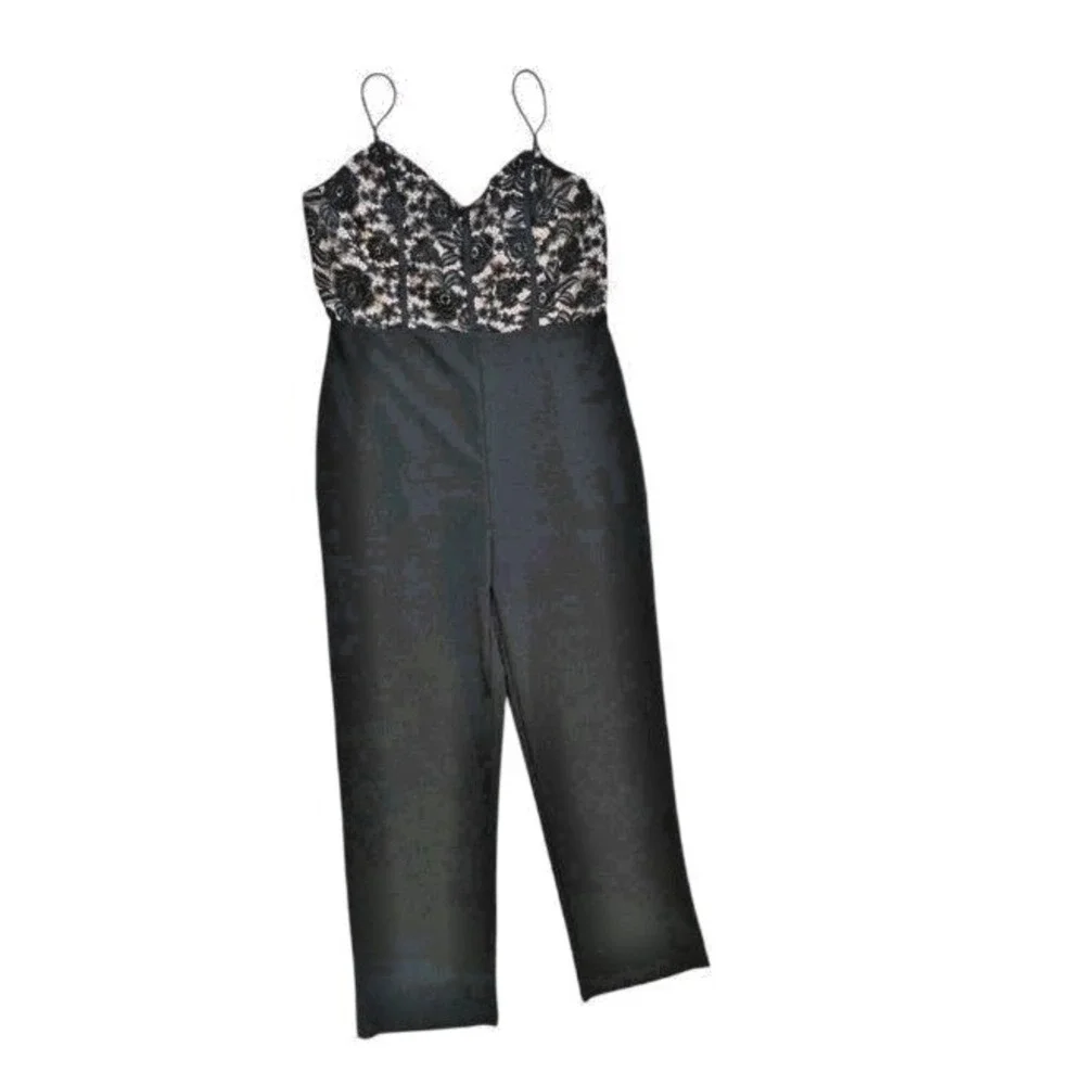 Lace Cami Top Jumpsuit XL Black Straight‎ Leg Back Zip Clubwear Festival NWT